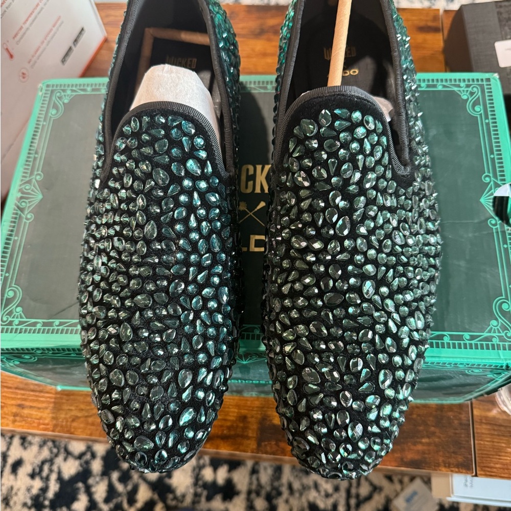Luxurious Black and Green Men's Loafers Wicked x Aldo